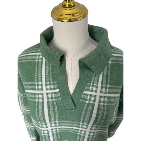 Max Studio Plaid Boxy Sweater Sage Green Cottagecore Autumn Grandpacore Western - Picture 3 of 12